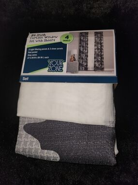 Your Zone Gray Camo Curtain Set with White Sheers 84 Inch